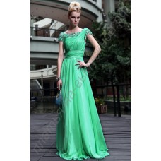  Элегантное зеленое платье из шифона с кружевами